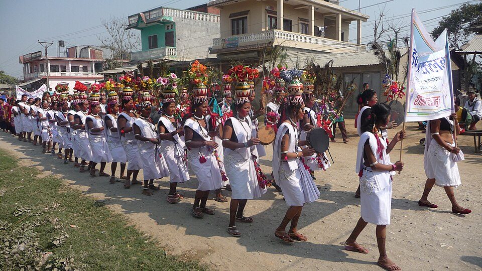 A Tharu festival procession in Sauraha