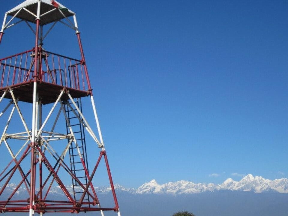 Nagarkot view tower with the Himalayan skyline beyond