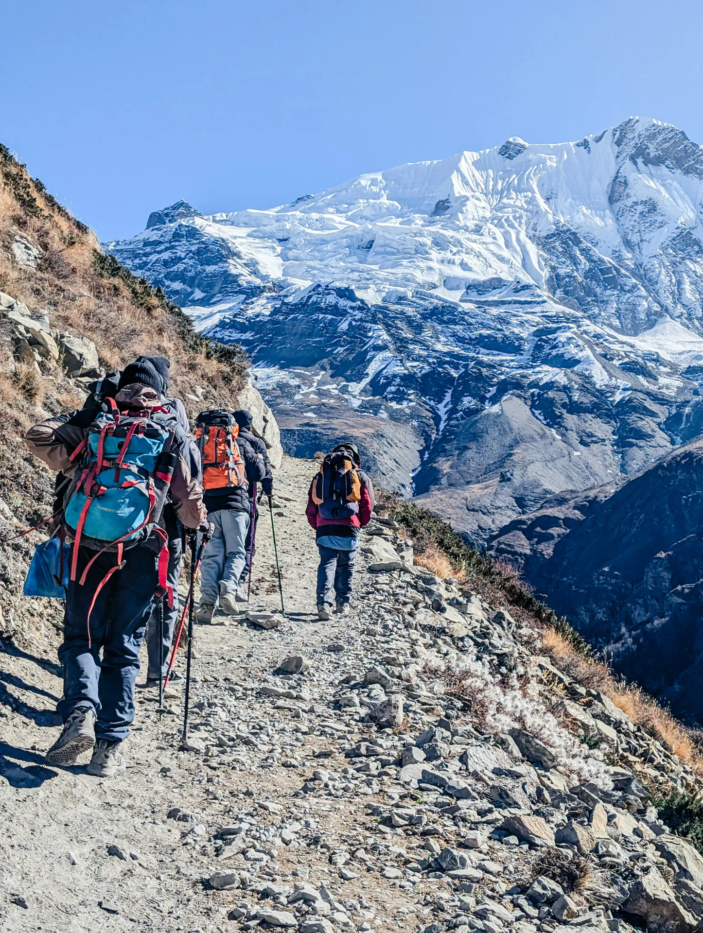 Exposed mountain trail toward Tilicho Base Camp